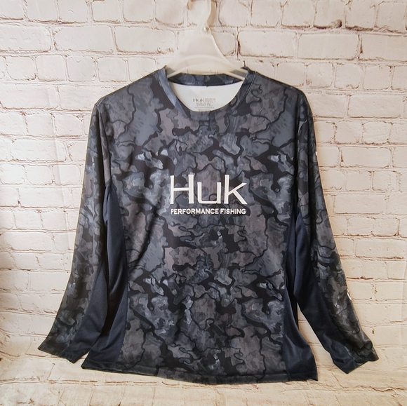 Huk Mens Performance XL Fishing UPF Blue Camo Longsleeve XL Outdoor Hiking - Picture 1 of 12